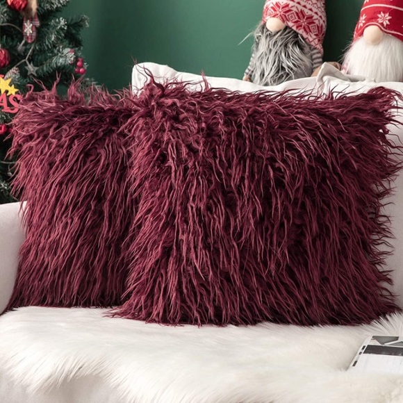 Luxury HomeElegant Chic Burgundy Mongolian Faux Fur Throw Pillow